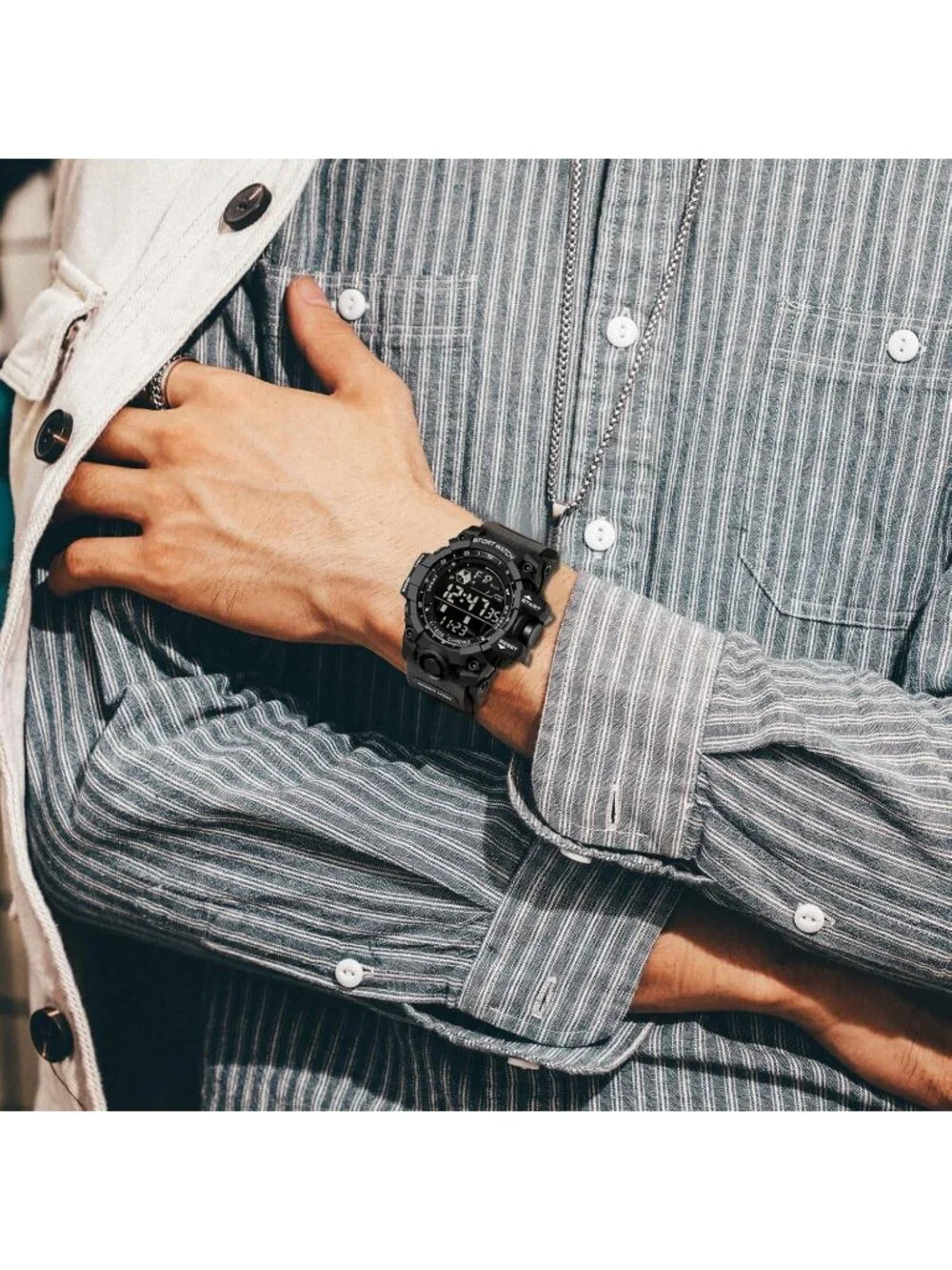 Mens All Black Analog Quartz Electronic Military Multifunction LED Digital Watch